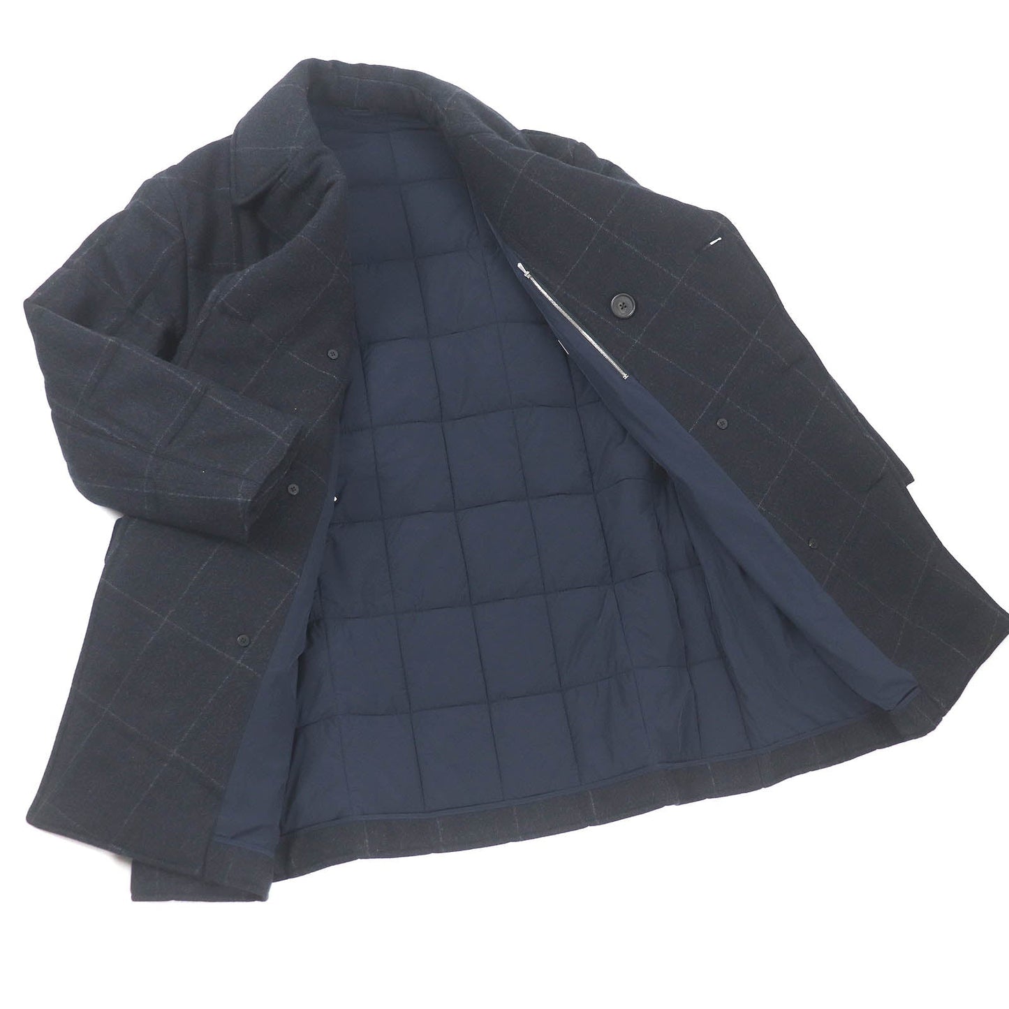 HERMES Chester coat Outer: 90% wool, Outer: 10% cashmere, Lining: 80% nylon, Lining: 20% polyurethane, Filling: 84% polyester Navy mens 48 Used