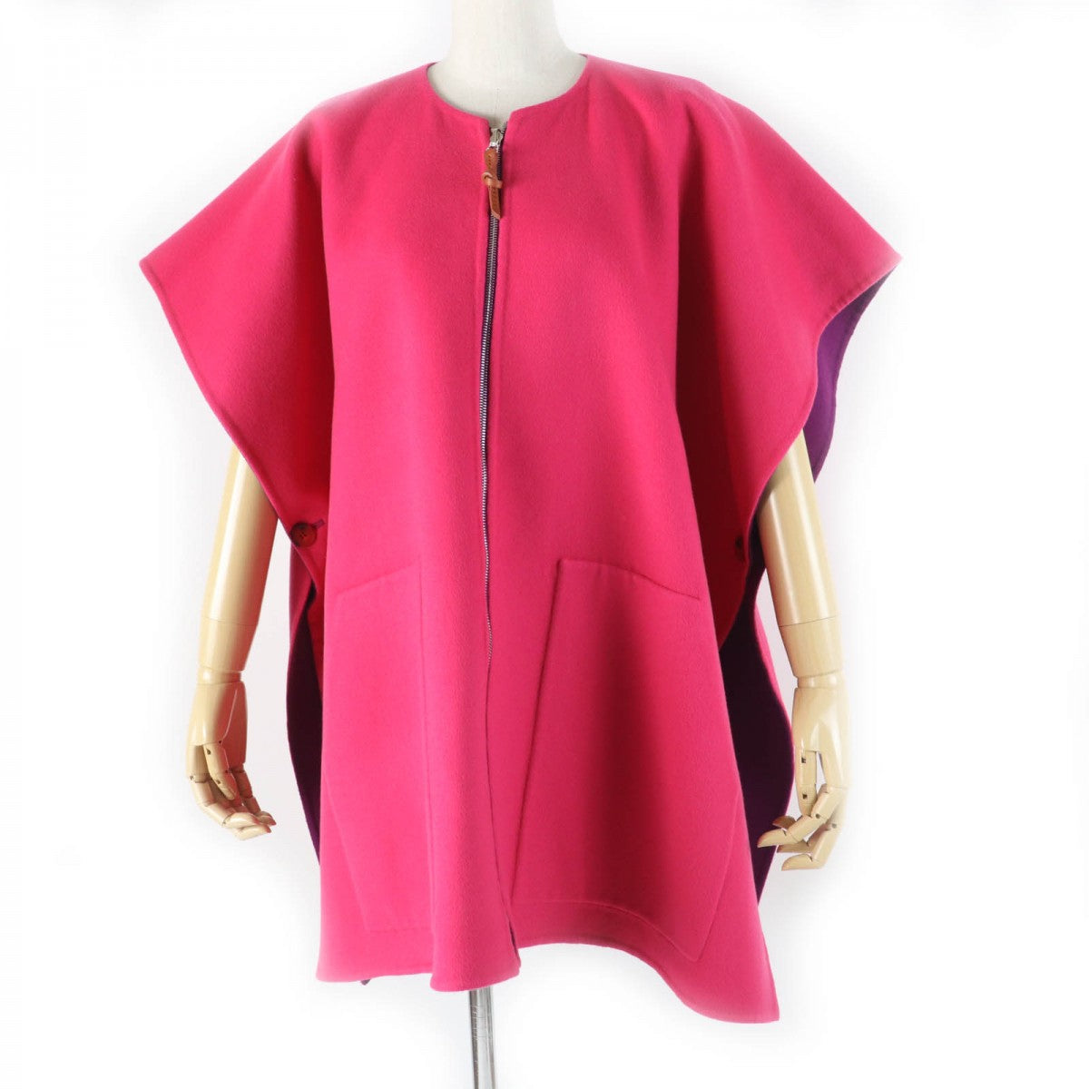 HERMES poncho 3E0222DZ  Main: 100% cashmere, Leather part: Sheepskin Purple pink Women 38 Used