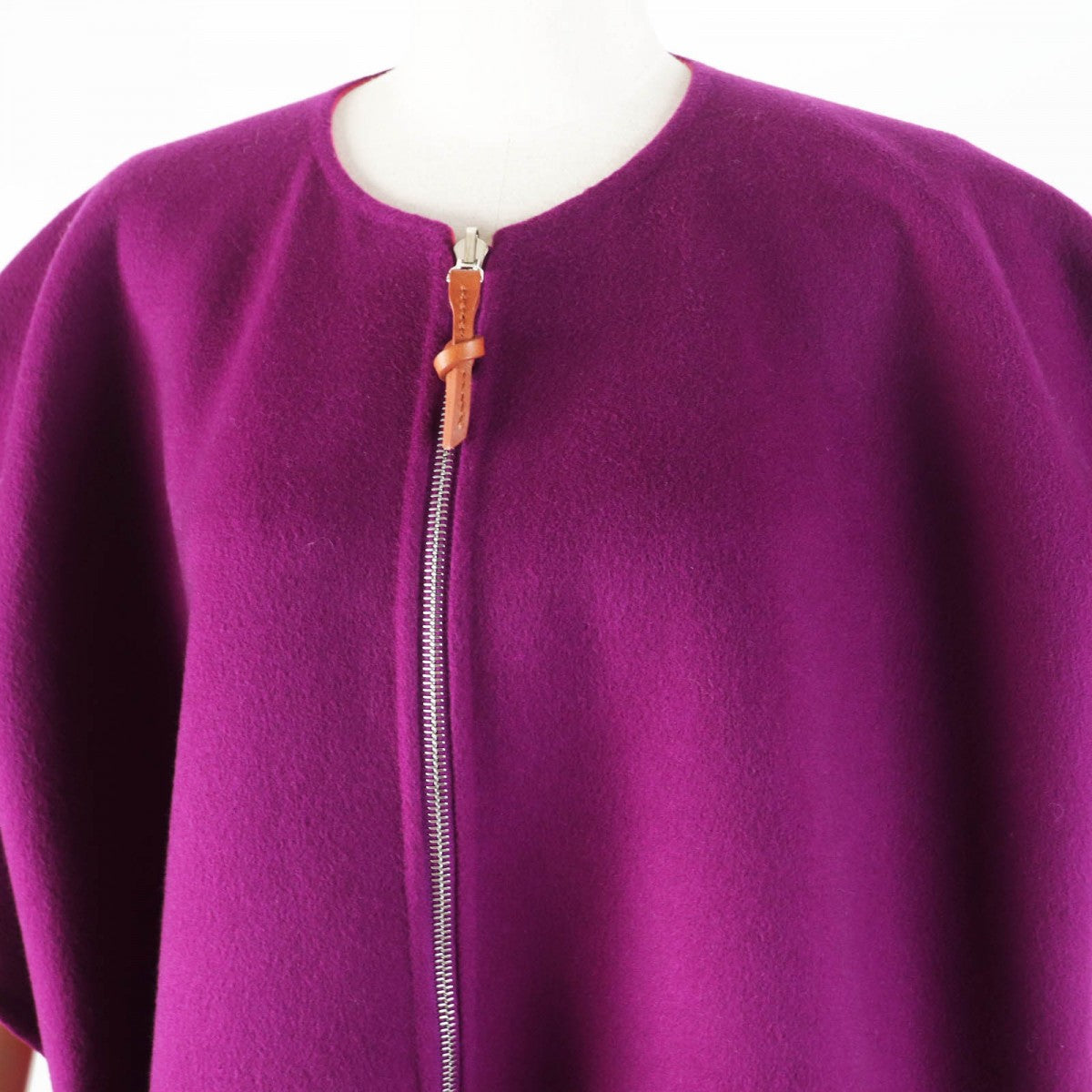 HERMES poncho 3E0222DZ  Main: 100% cashmere, Leather part: Sheepskin Purple pink Women 38 Used