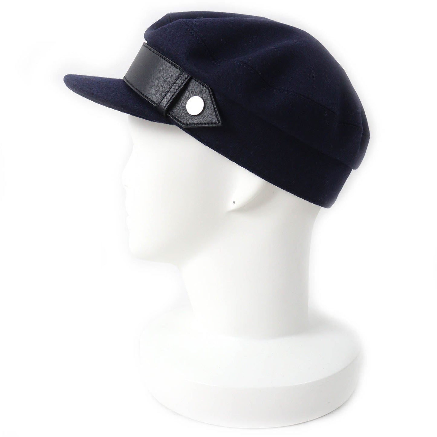 HERMES Casquette Outer: 82% wool, Outer: 18% nylon, Leather part: sheepskin, Lining: 65% rayon, Lining: 35% silk Navy Saint-Malo Women Used