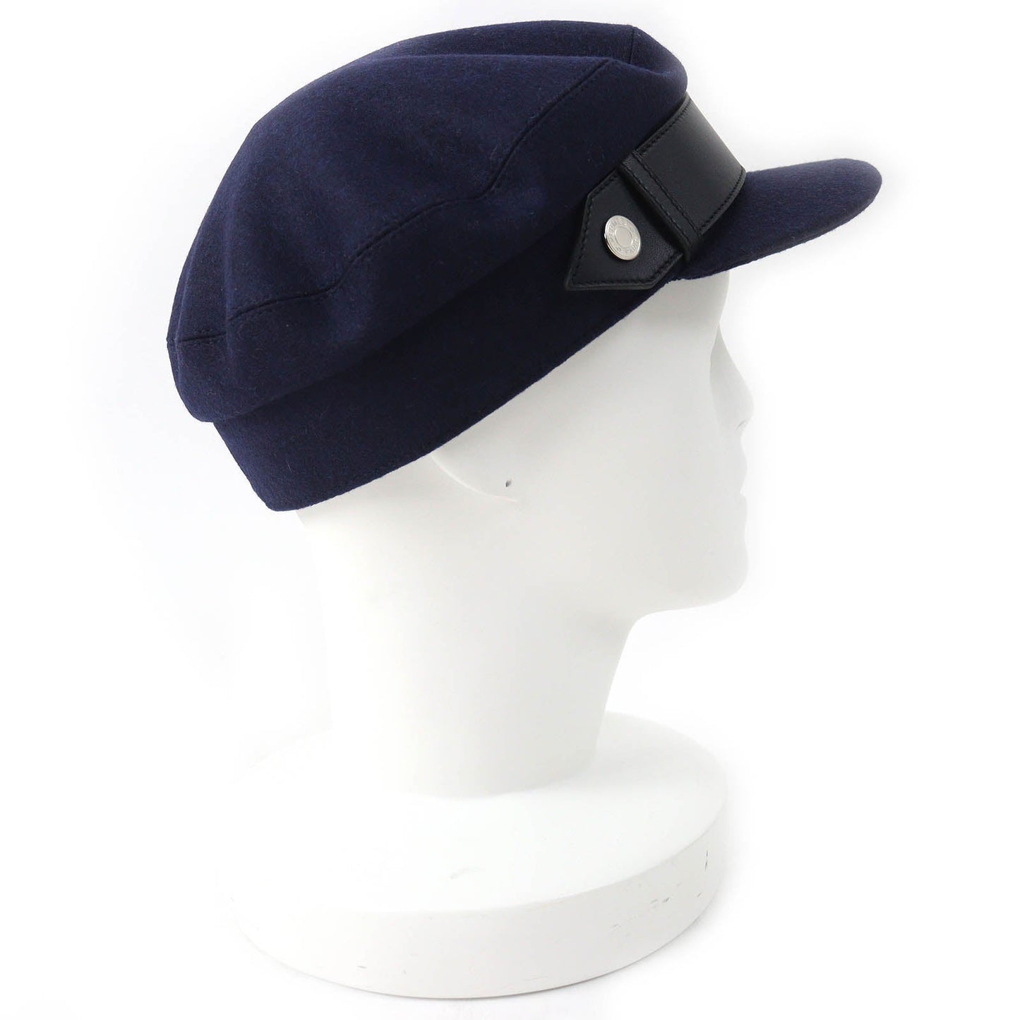 HERMES Casquette Outer: 82% wool, Outer: 18% nylon, Leather part: sheepskin, Lining: 65% rayon, Lining: 35% silk Navy Saint-Malo Women Used