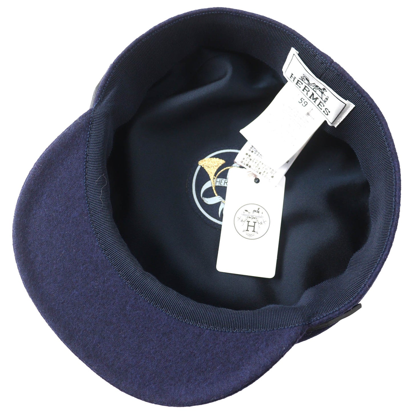 HERMES Casquette Outer: 82% wool, Outer: 18% nylon, Leather part: sheepskin, Lining: 65% rayon, Lining: 35% silk Navy Saint-Malo Women Used