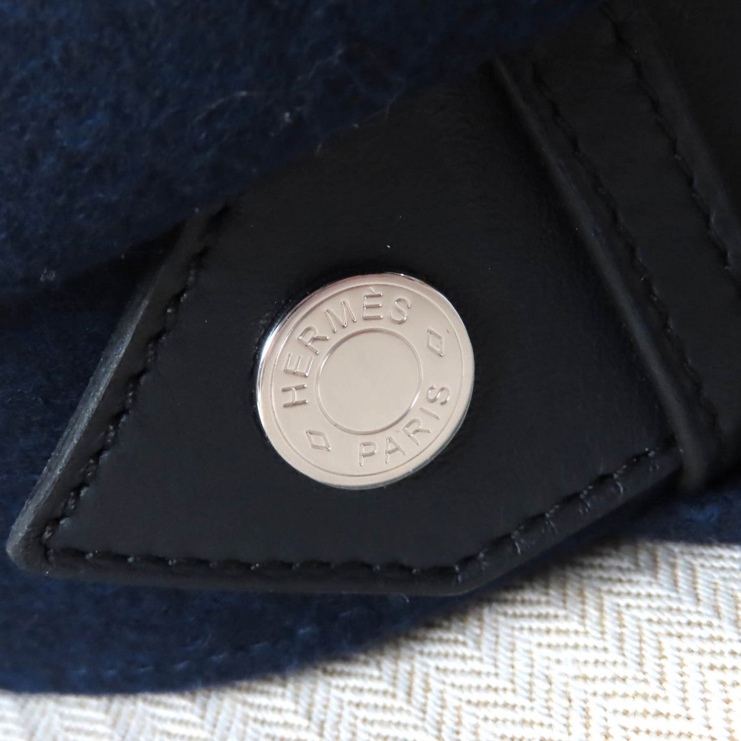HERMES Casquette Outer: 82% wool, Outer: 18% nylon, Leather part: sheepskin, Lining: 65% rayon, Lining: 35% silk Navy Saint-Malo Women Used
