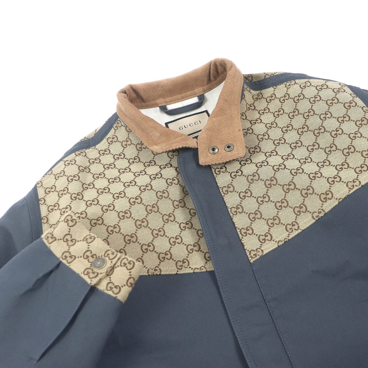 GUCCI Blouson 742855 Main: 100% cotton, Part: 70% cotton, Part: 30% polyester, Sleeve lining: 100% rayon Charcoal type Cotton Canvas GG Supreme Jacket mens 50 Used