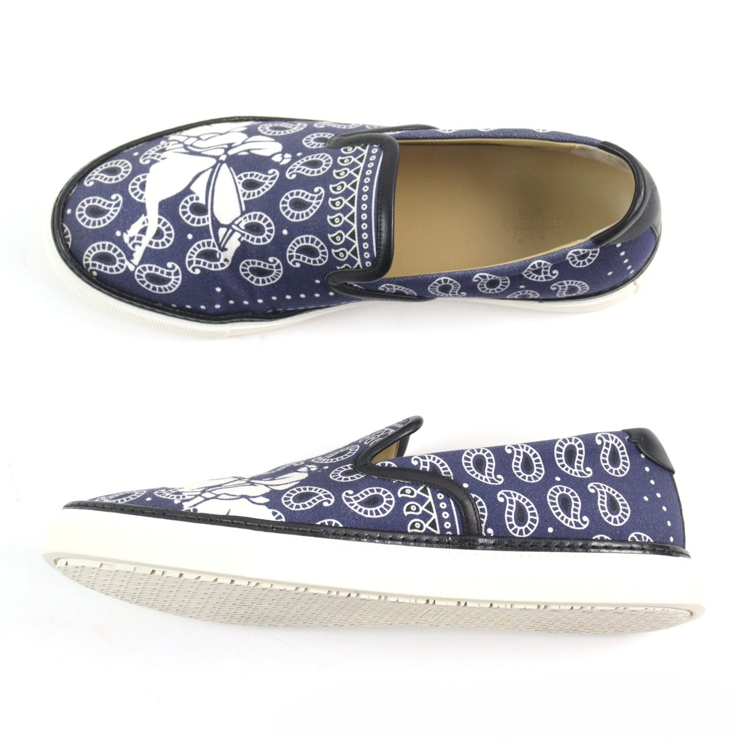 HERMES Low cut sneakers Main: Canvas, Part: Leather Navy white mens 41.5 Used