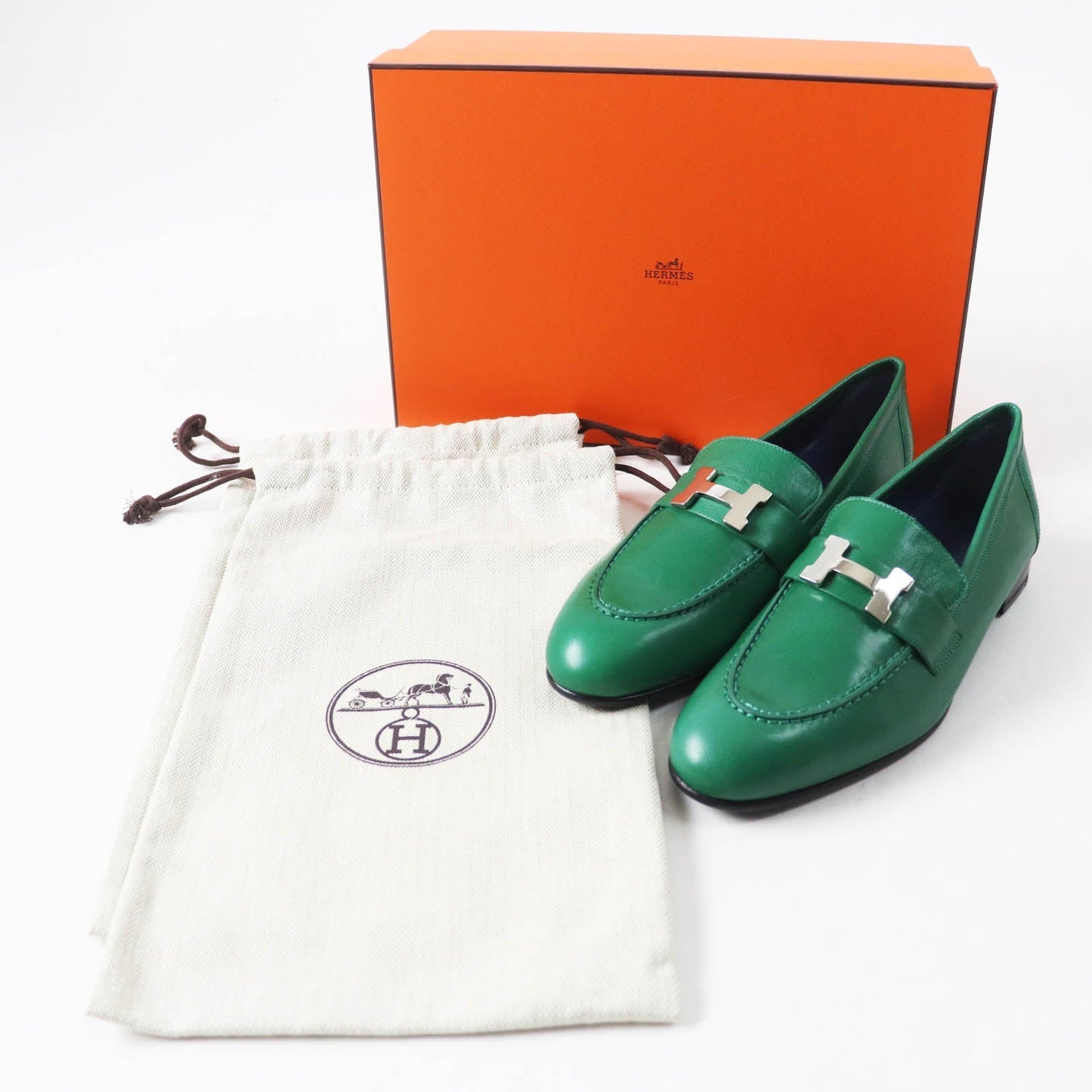 HERMES loafers Main: Leather green moccasins paris Women 37 Used