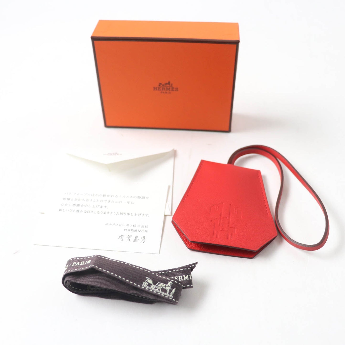 HERMES Bag charm Main: Leather Part: Gold Plated Red Women Used
