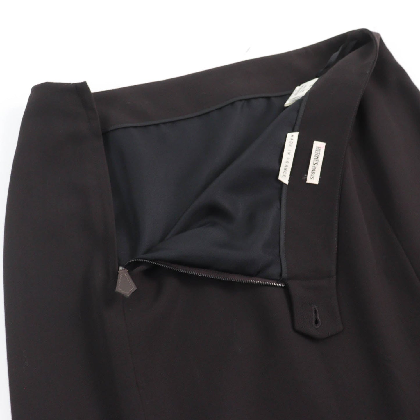 HERMES Tight Skirt Main: 100% wool, Part: Cowhide, Lining: 100% silk Dark brown Women 36 Used
