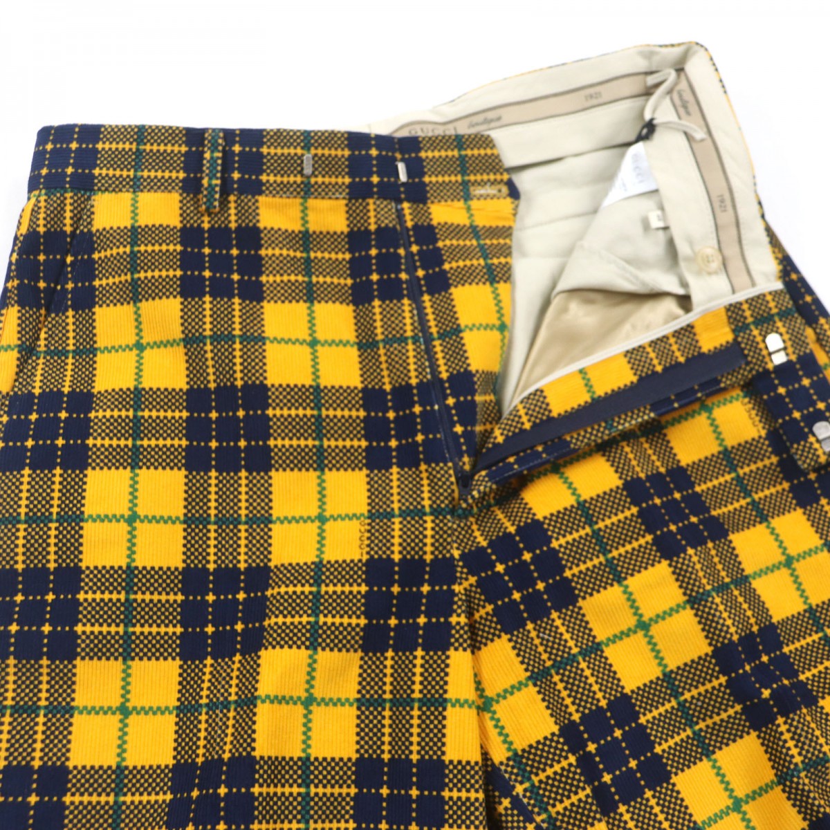 GUCCI slacks 714622 Main: 100% cotton, Lining: 100% rayon, Lining: 100% cotton yellow Straight-Leg Checked Tartan Cotton Pant mens 48 Used