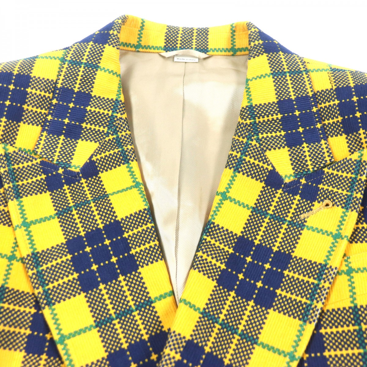 GUCCI tailored jacket 714971 Main: 100% cotton, Lining: 100% rayon, Sleeve lining: 100% cupra, Lining: 100% cotton yellow Double-Breasted Checked Cotton-Corduroy Blazer mens 50 Used