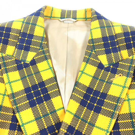 GUCCI tailored jacket 714971 Main: 100% cotton, Lining: 100% rayon, Sleeve lining: 100% cupra, Lining: 100% cotton yellow Double-Breasted Checked Cotton-Corduroy Blazer mens 50 Used