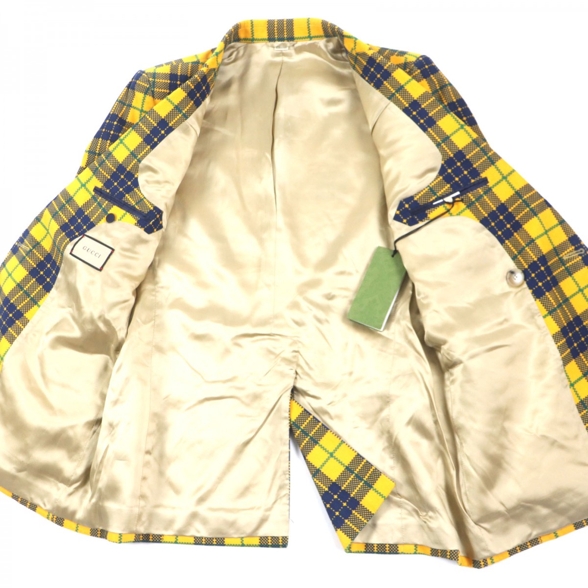 GUCCI tailored jacket 714971 Main: 100% cotton, Lining: 100% rayon, Sleeve lining: 100% cupra, Lining: 100% cotton yellow Double-Breasted Checked Cotton-Corduroy Blazer mens 50 Used