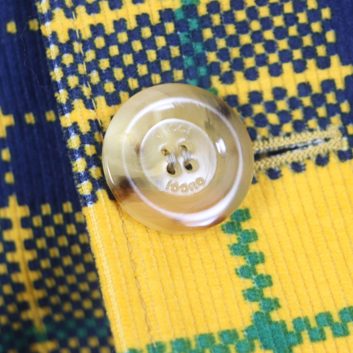 GUCCI tailored jacket 714971 Main: 100% cotton, Lining: 100% rayon, Sleeve lining: 100% cupra, Lining: 100% cotton yellow Double-Breasted Checked Cotton-Corduroy Blazer mens 50 Used