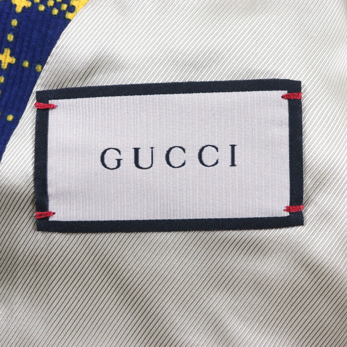 GUCCI tailored jacket 714971 Main: 100% cotton, Lining: 100% rayon, Sleeve lining: 100% cupra, Lining: 100% cotton yellow Double-Breasted Checked Cotton-Corduroy Blazer mens 50 Used