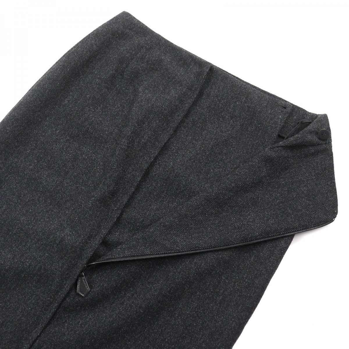 HERMES Tight Skirt Outer: 85% wool, Outer: 15% cashmere, Leather: cowhide, Lining: 100% silk Dark gray Women 36 Used