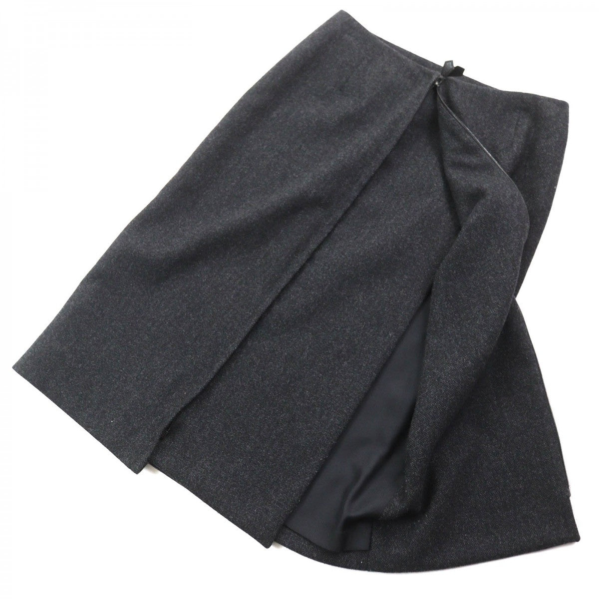 HERMES Tight Skirt Outer: 85% wool, Outer: 15% cashmere, Leather: cowhide, Lining: 100% silk Dark gray Women 36 Used