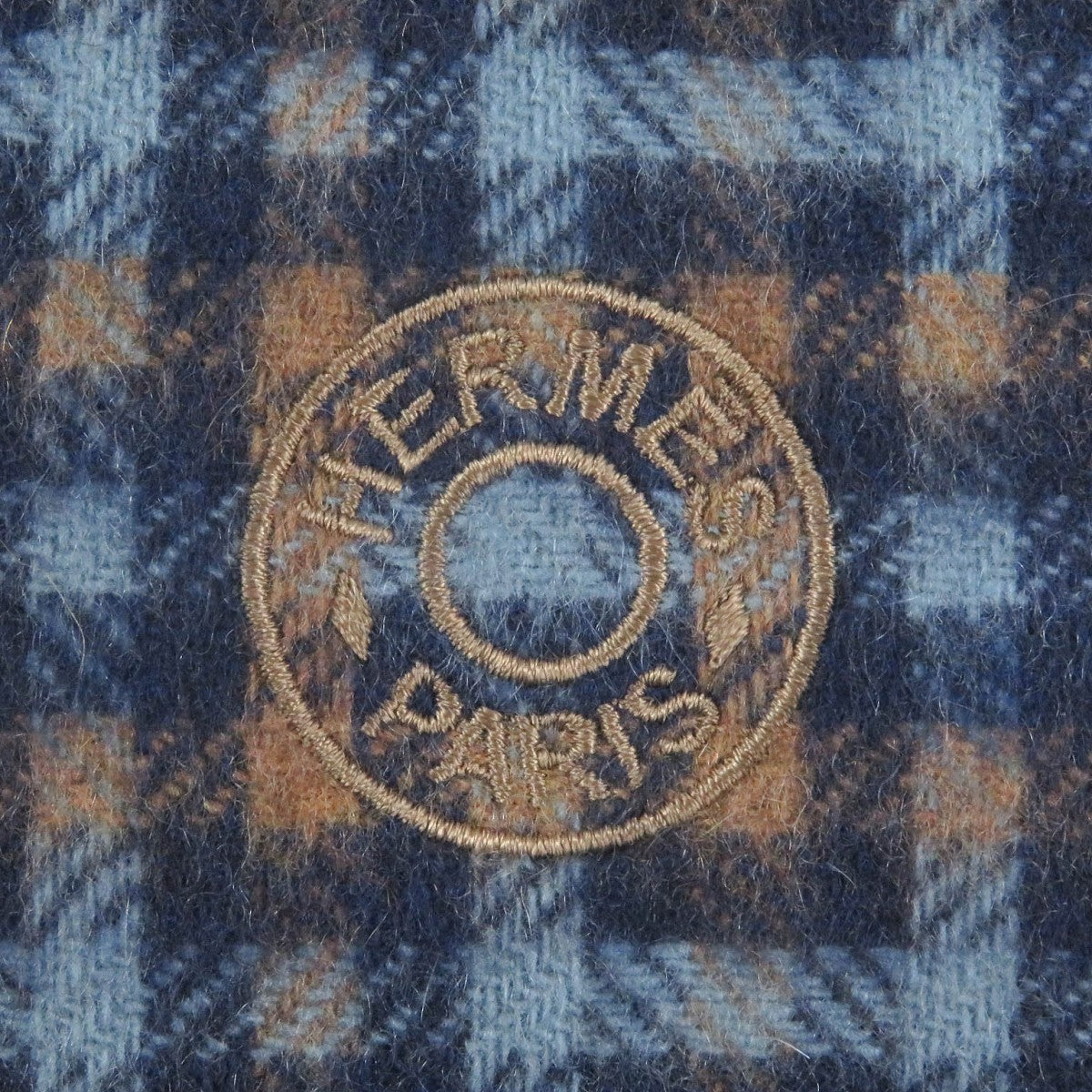HERMES Scarf cashmere Blue type H ecoce rectoverso
