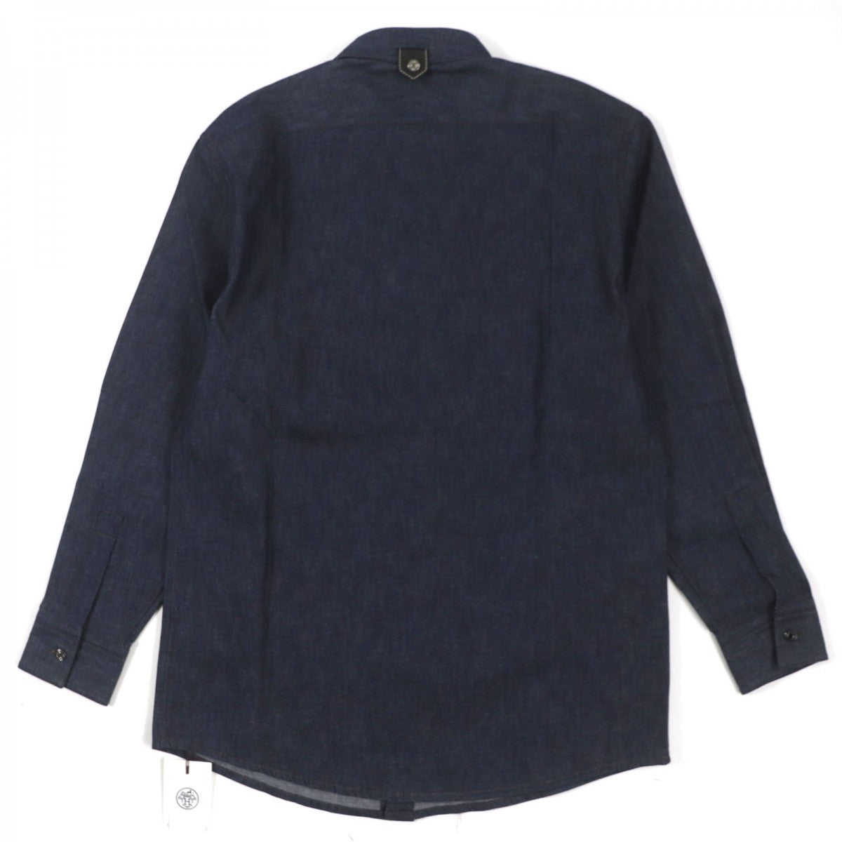 HERMES Long sleeve shirt Main: 100% cotton, Leather part: Sheepskin Indigo mens 38 Used