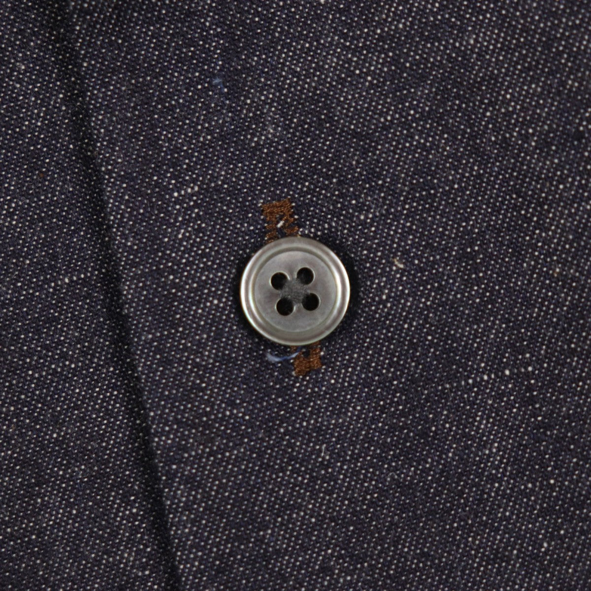 HERMES Long sleeve shirt Main: 100% cotton, Leather part: Sheepskin Indigo mens 38 Used