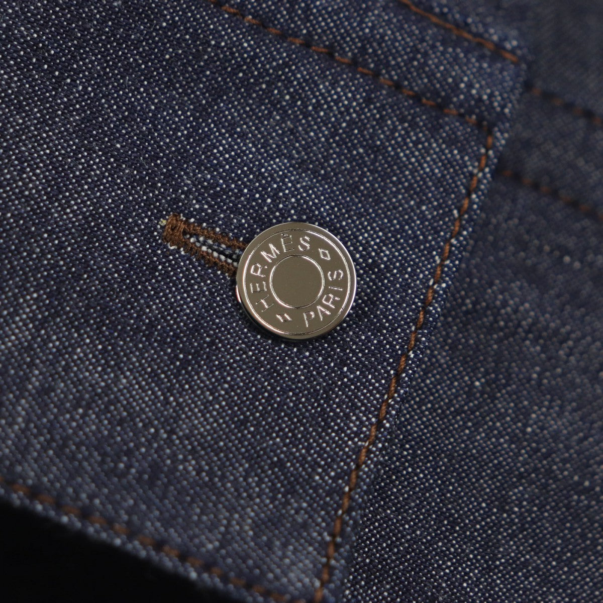 HERMES Long sleeve shirt Main: 100% cotton, Leather part: Sheepskin Indigo mens 38 Used