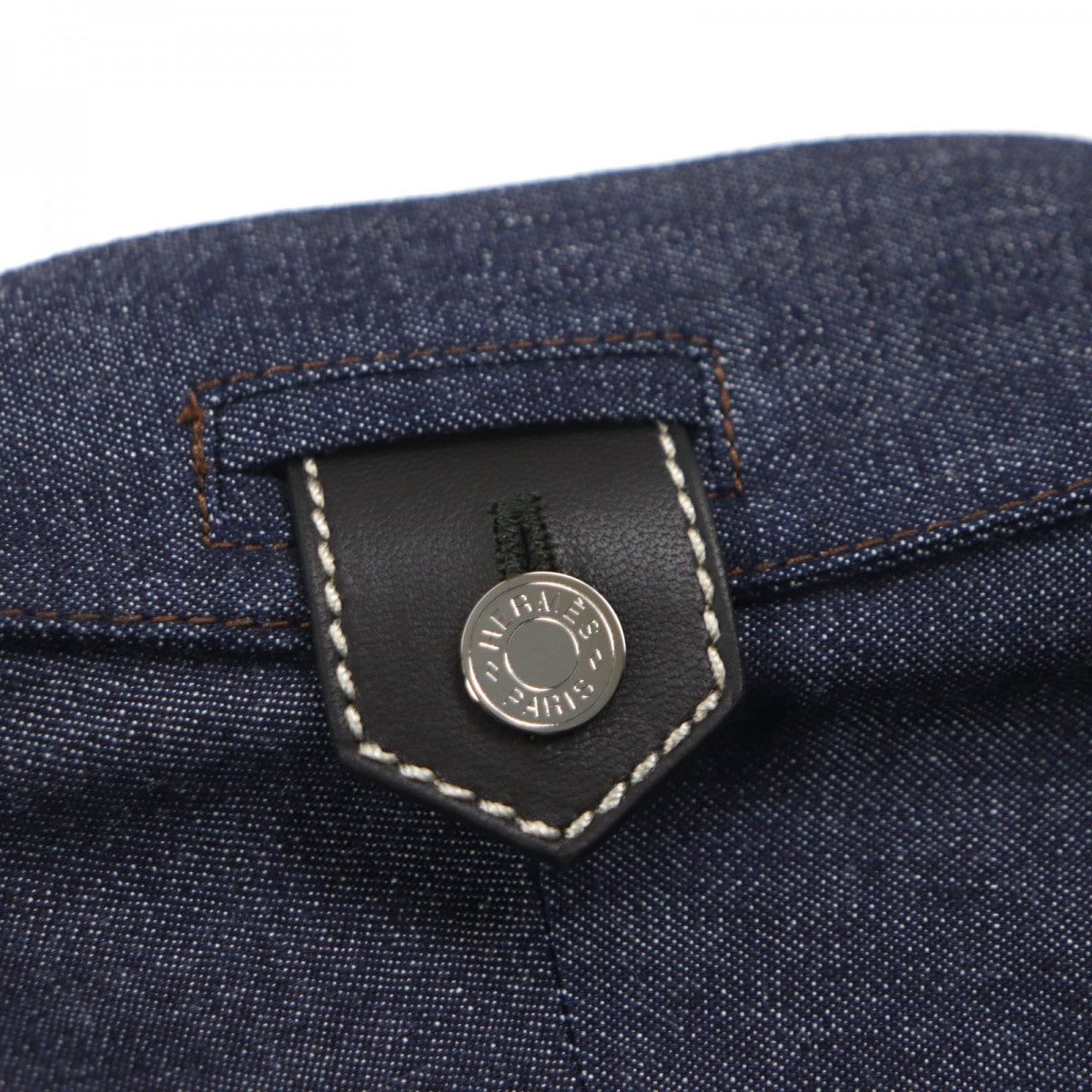 HERMES Long sleeve shirt Main: 100% cotton, Leather part: Sheepskin Indigo mens 38 Used