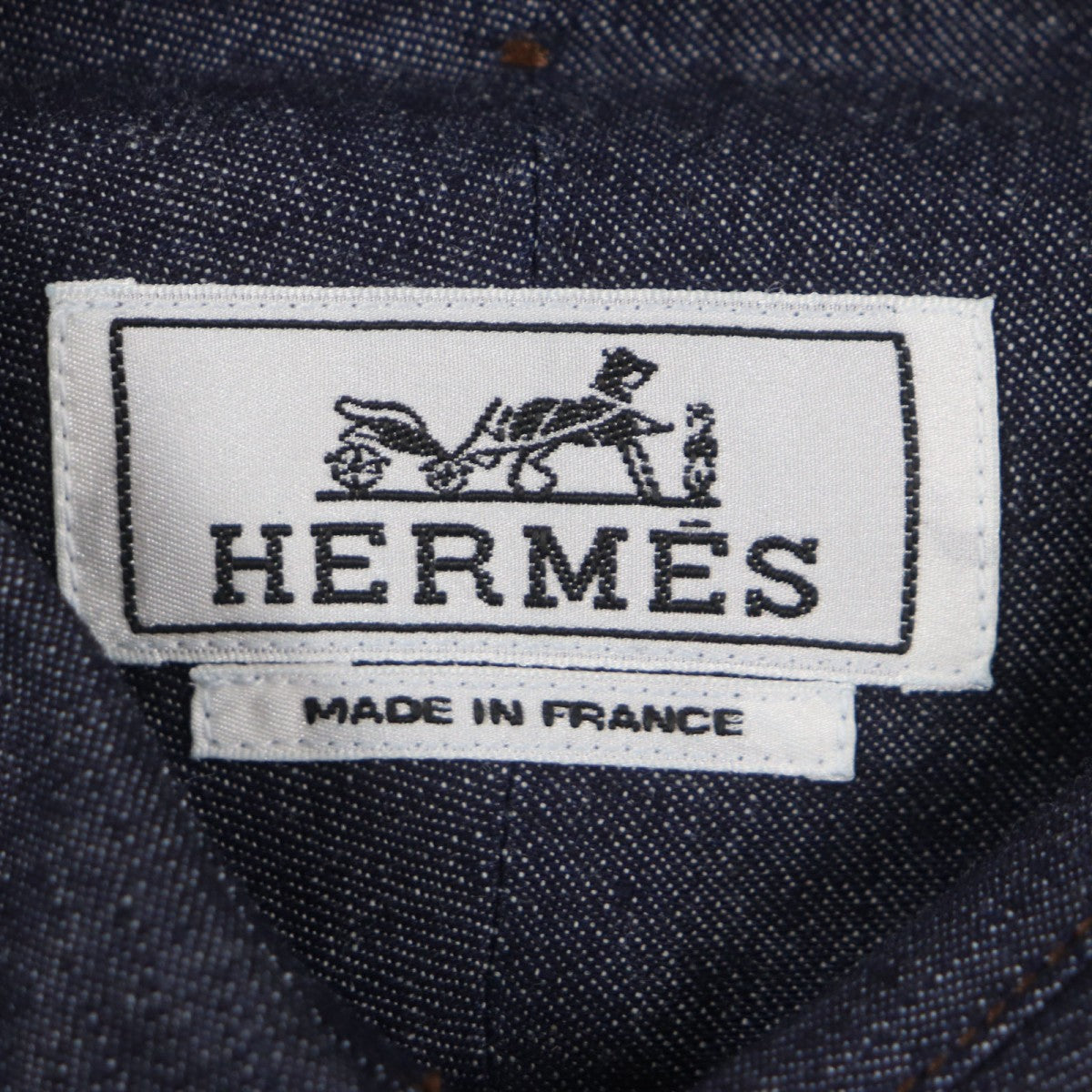 HERMES Long sleeve shirt Main: 100% cotton, Leather part: Sheepskin Indigo mens 38 Used