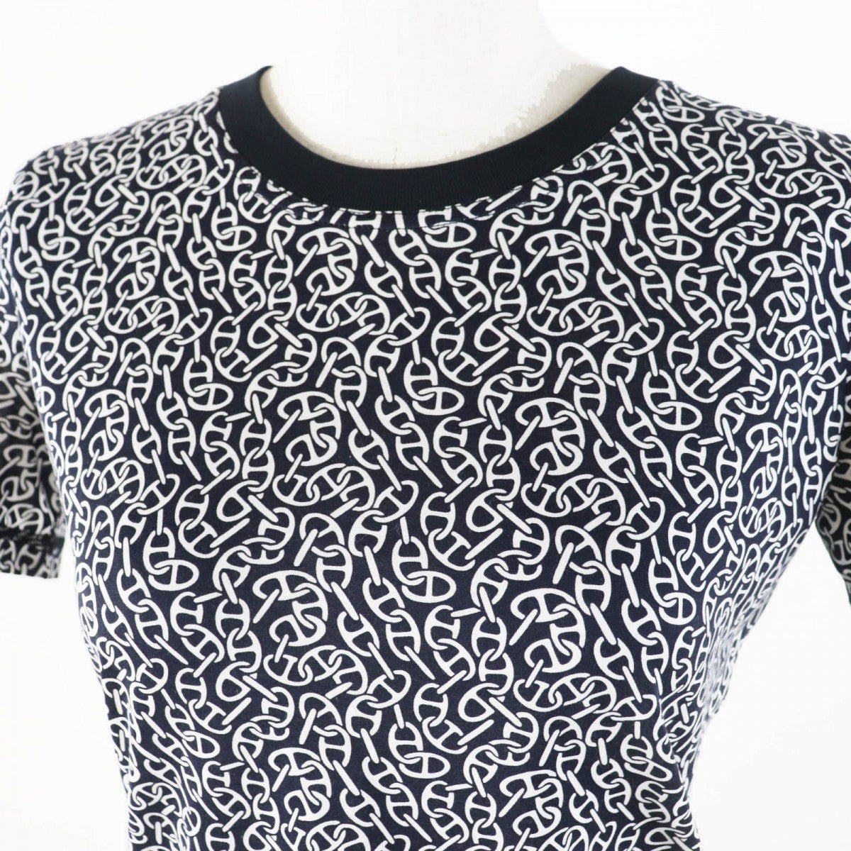 HERMES Short sleeve T-shirt 4E4620DB cotton Black White Naoussa Chaine Micro Naoussa Chaine 34