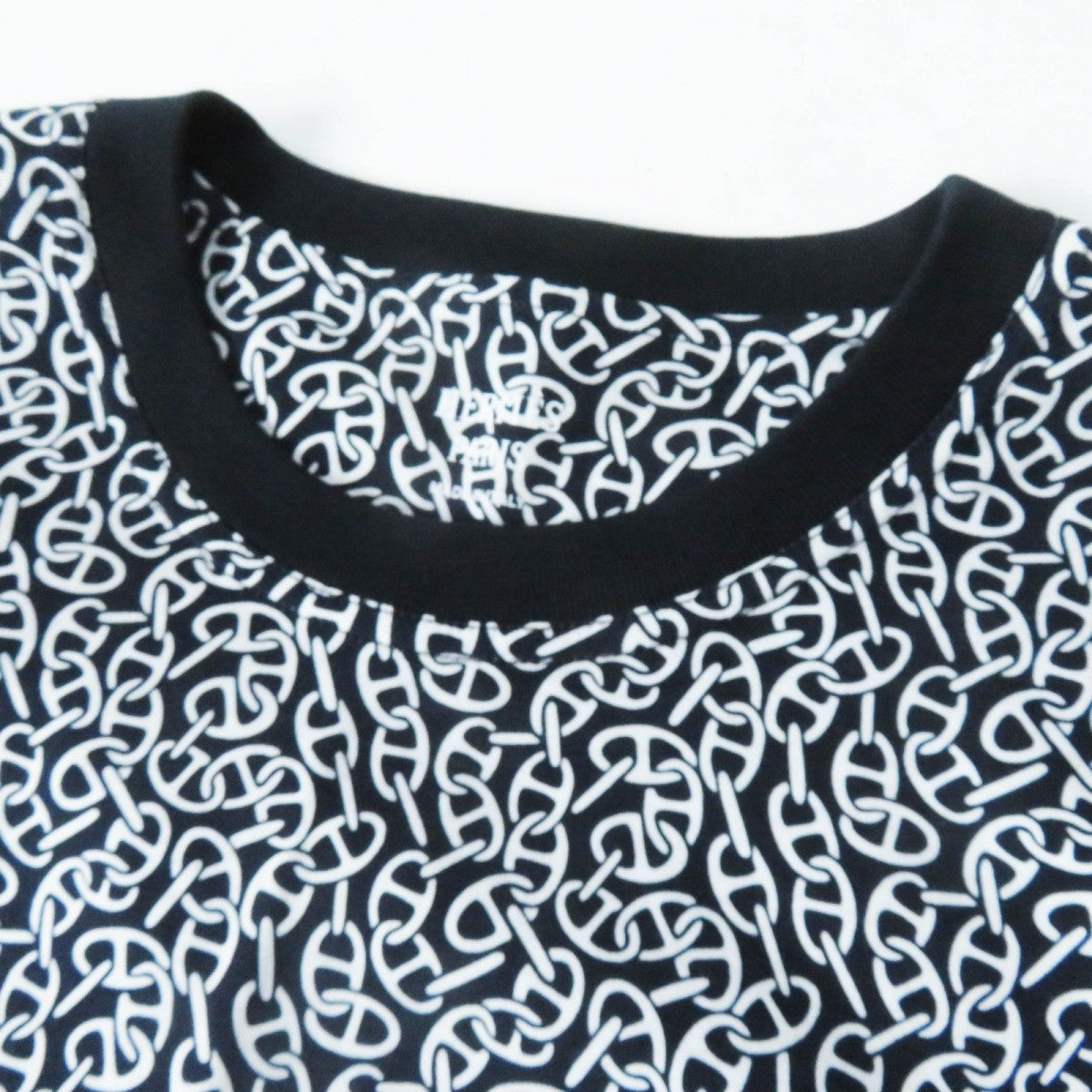 HERMES Short sleeve T-shirt 4E4620DB cotton Black White Naoussa Chaine Micro Naoussa Chaine 34