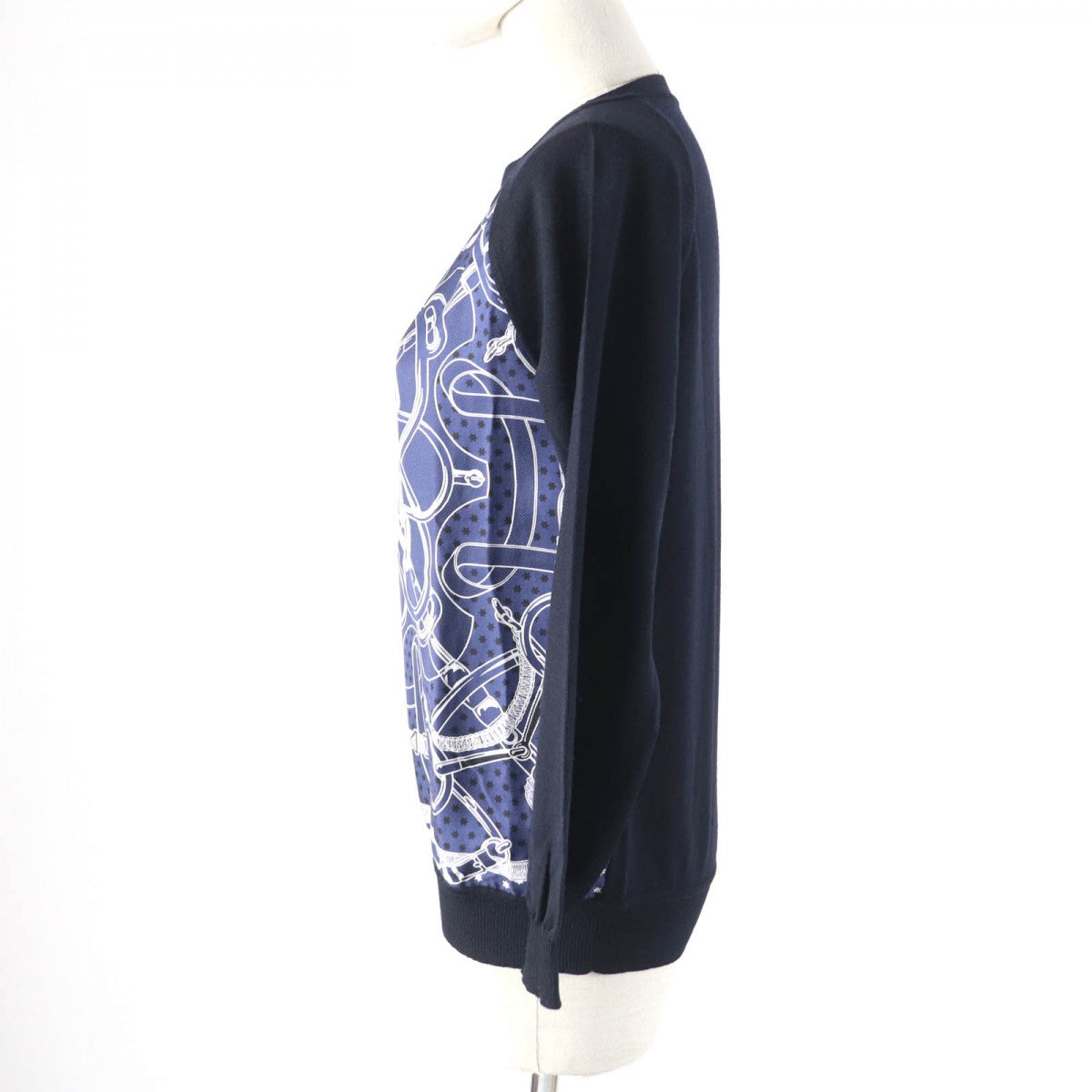 HERMES knit Main: 100% wool, Part: 100% silk Navy Eperon d'or Tellier Golden Spur Women 36 Used