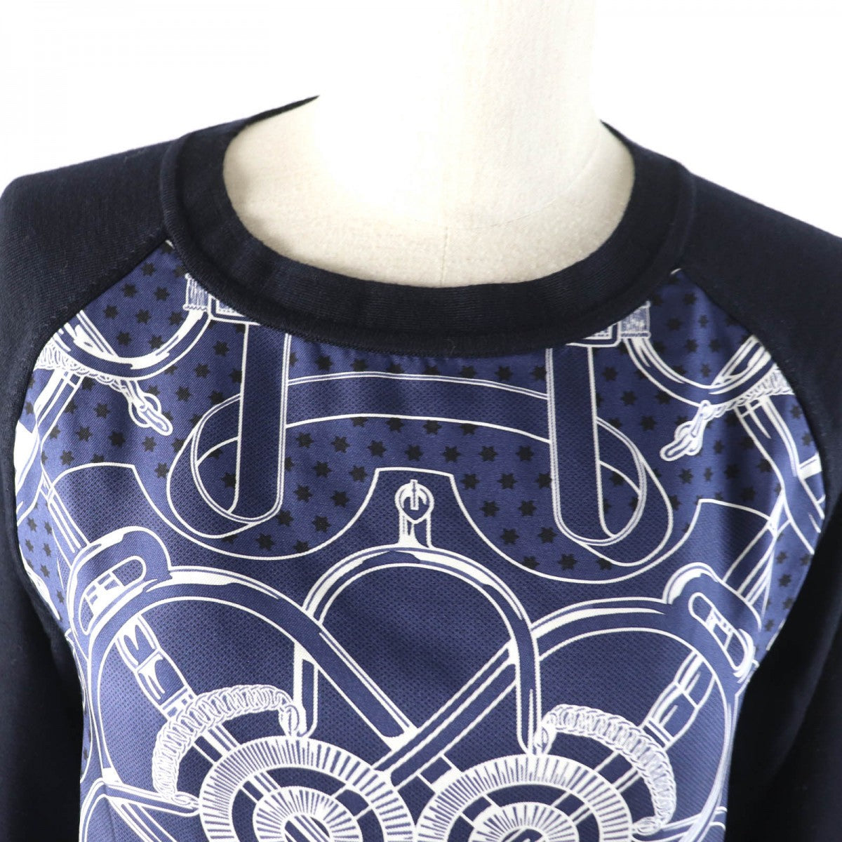 HERMES knit Main: 100% wool, Part: 100% silk Navy Eperon d'or Tellier Golden Spur Women 36 Used