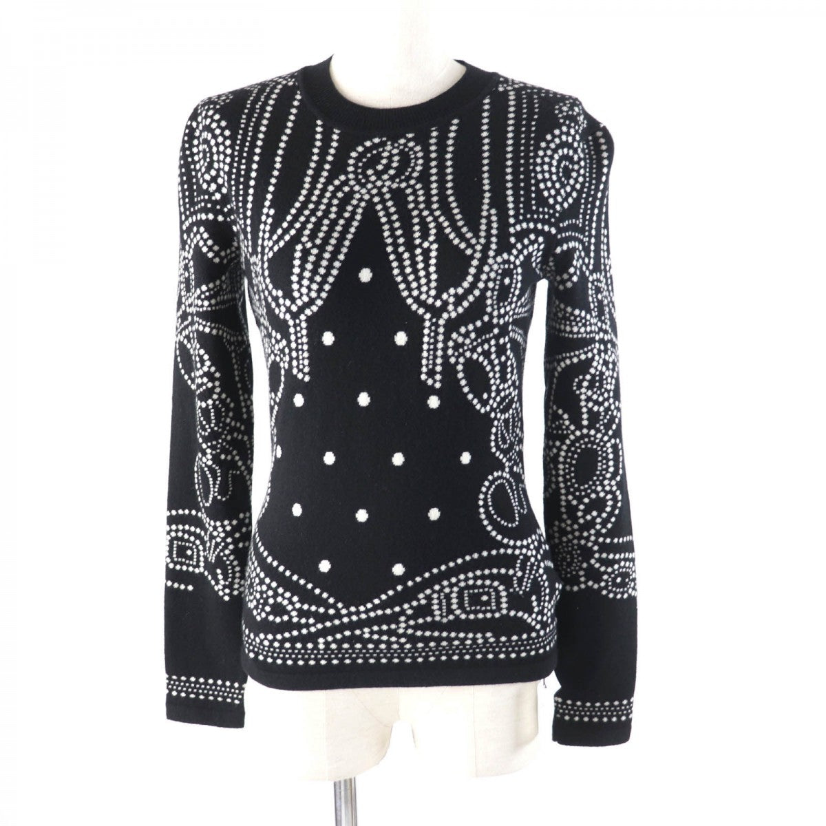 HERMES knit 3E2642D8 Main: 63% cashmere, Main: 35% cotton, Main: 2% nylon, Part: 100% rayon Black White BRIDES de GALA Ceremony Bridle Women 36 Used