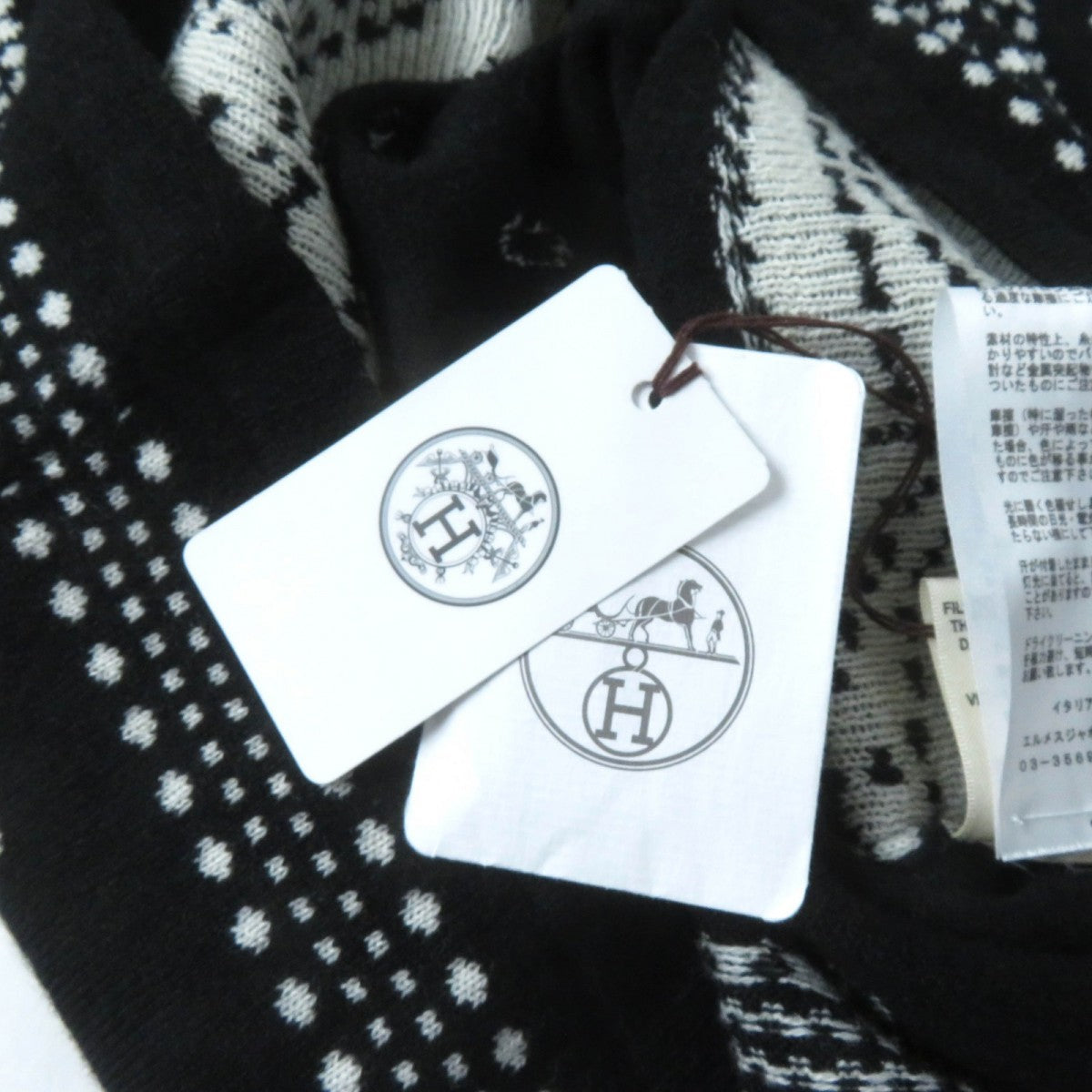 HERMES knit 3E2642D8 Main: 63% cashmere, Main: 35% cotton, Main: 2% nylon, Part: 100% rayon Black White BRIDES de GALA Ceremony Bridle Women 36 Used