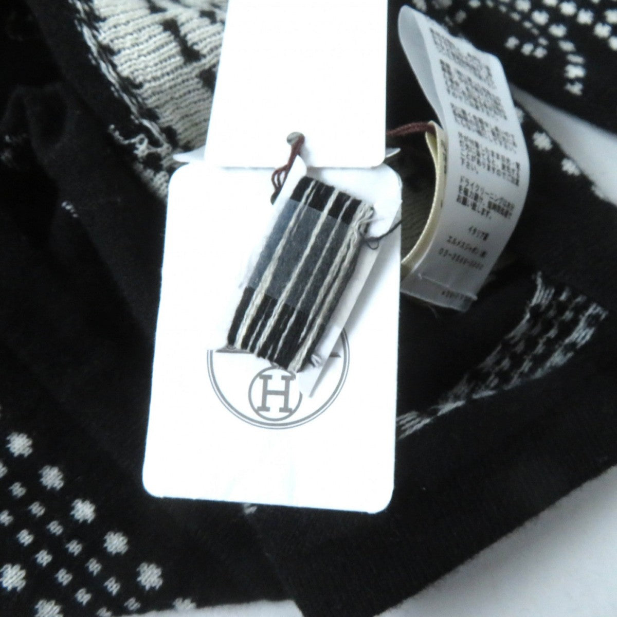 HERMES knit 3E2642D8 Main: 63% cashmere, Main: 35% cotton, Main: 2% nylon, Part: 100% rayon Black White BRIDES de GALA Ceremony Bridle Women 36 Used