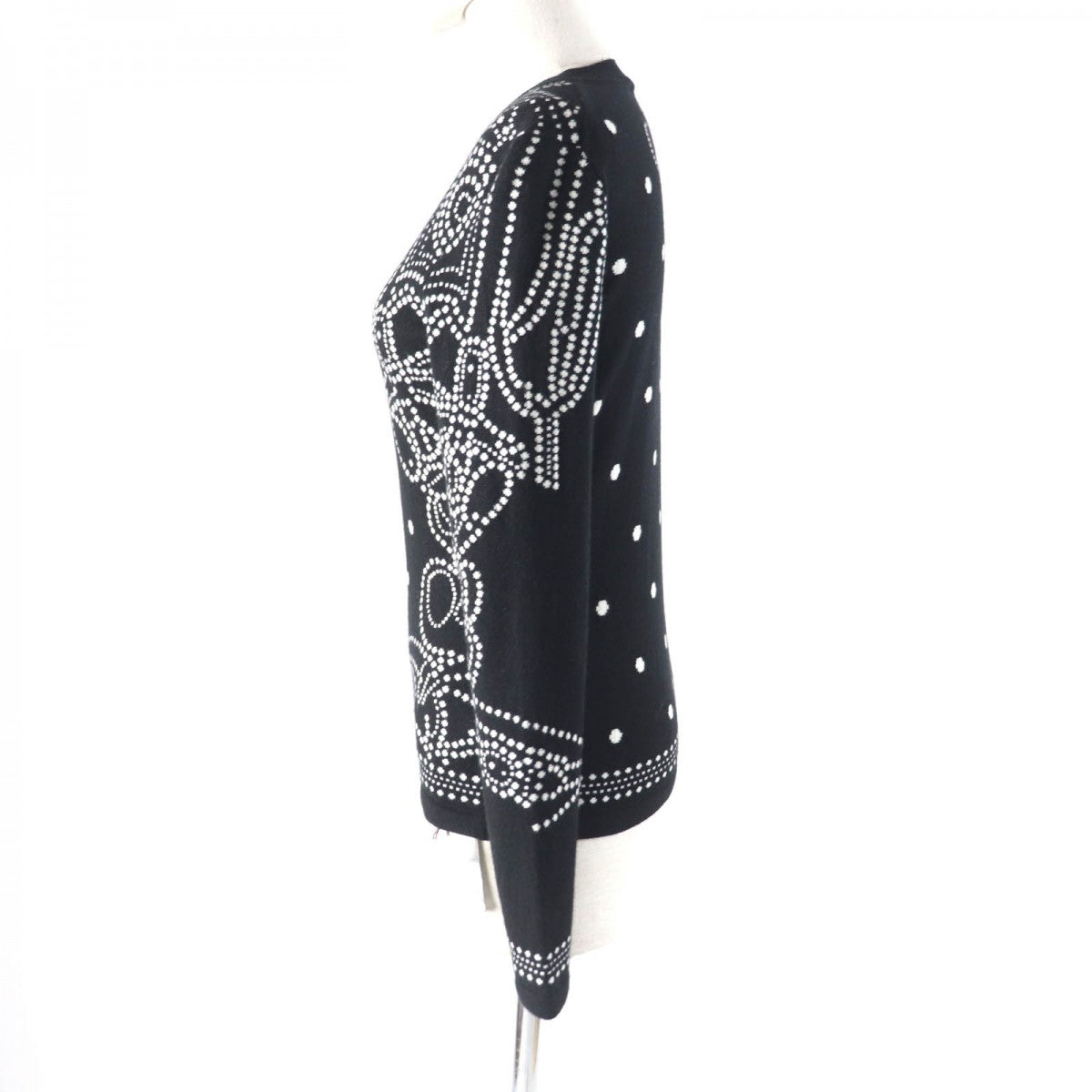 HERMES knit 3E2642D8 Main: 63% cashmere, Main: 35% cotton, Main: 2% nylon, Part: 100% rayon Black White BRIDES de GALA Ceremony Bridle Women 36 Used