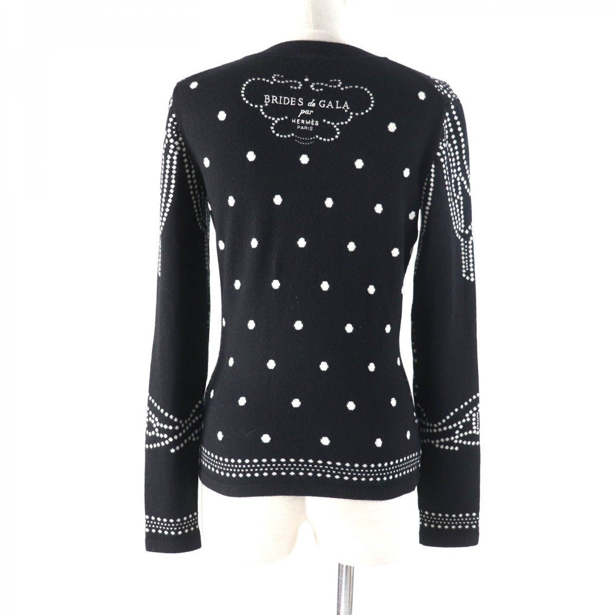 HERMES knit 3E2642D8 Main: 63% cashmere, Main: 35% cotton, Main: 2% nylon, Part: 100% rayon Black White BRIDES de GALA Ceremony Bridle Women 36 Used