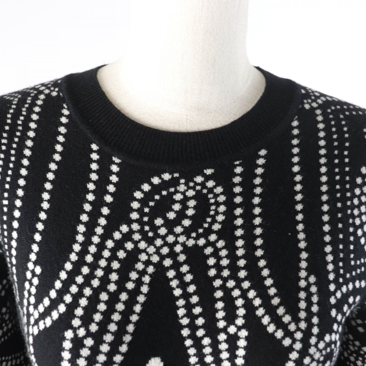 HERMES knit 3E2642D8 Main: 63% cashmere, Main: 35% cotton, Main: 2% nylon, Part: 100% rayon Black White BRIDES de GALA Ceremony Bridle Women 36 Used