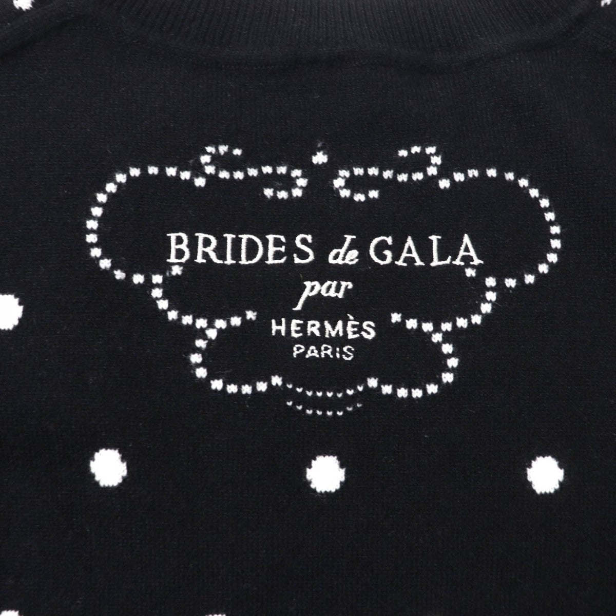 HERMES knit 3E2642D8 Main: 63% cashmere, Main: 35% cotton, Main: 2% nylon, Part: 100% rayon Black White BRIDES de GALA Ceremony Bridle Women 36 Used