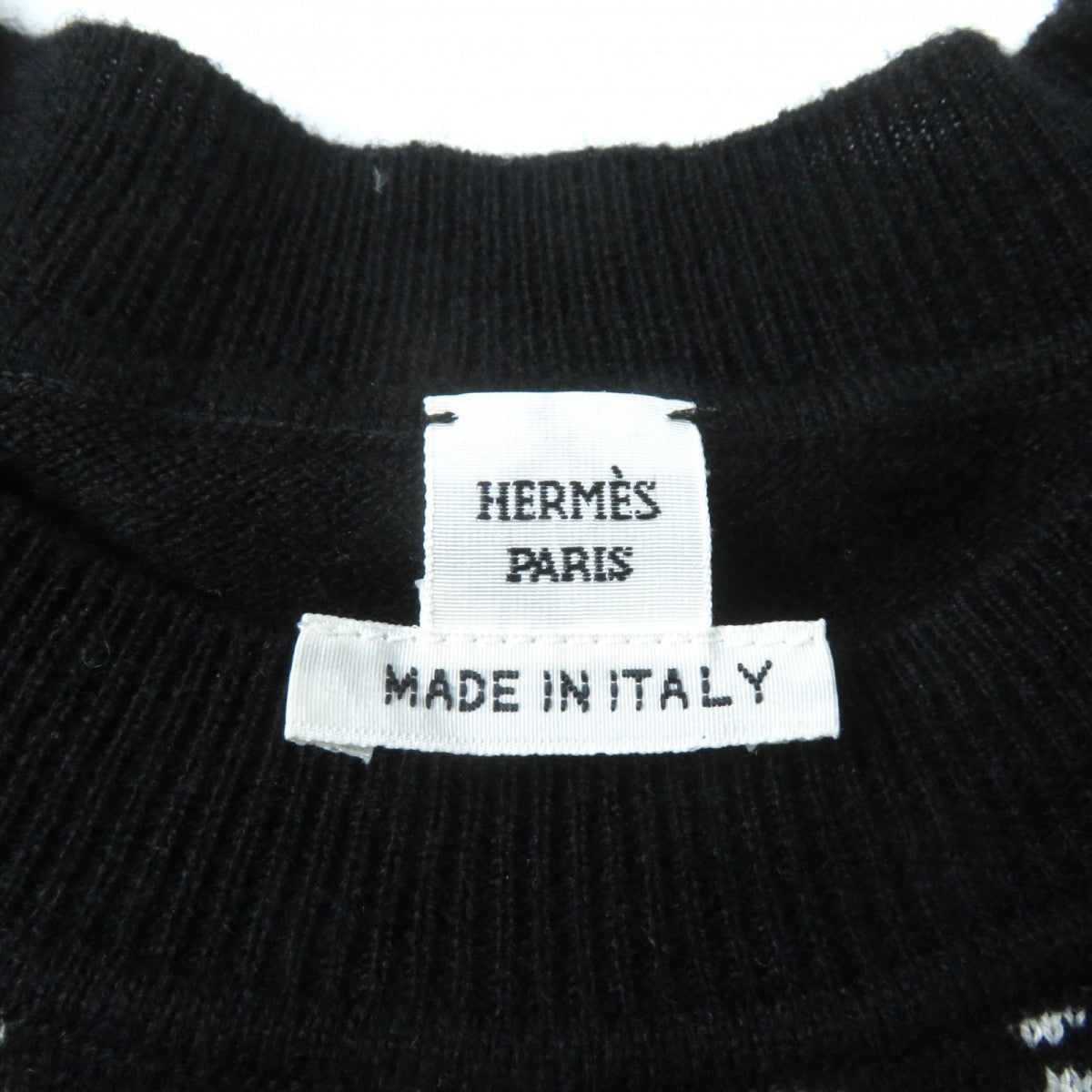HERMES knit 3E2642D8 Main: 63% cashmere, Main: 35% cotton, Main: 2% nylon, Part: 100% rayon Black White BRIDES de GALA Ceremony Bridle Women 36 Used