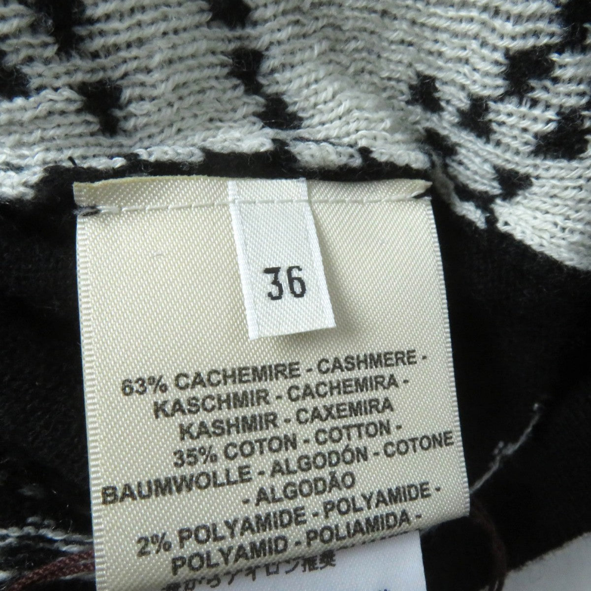 HERMES knit 3E2642D8 Main: 63% cashmere, Main: 35% cotton, Main: 2% nylon, Part: 100% rayon Black White BRIDES de GALA Ceremony Bridle Women 36 Used