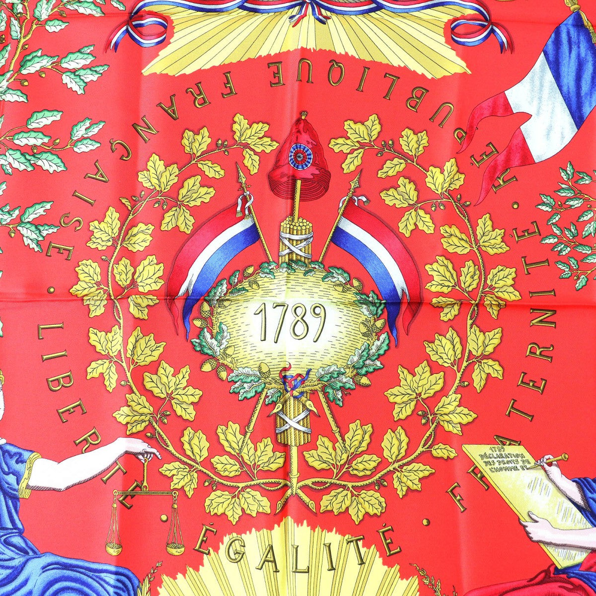 HERMES scarf Main: 100% silk black red multicolor 1789 LIBERTE EGALITE FRATERNITE REPUBLIQUE FRANCAISE 1789 Commemorating the French Revolution Women Used