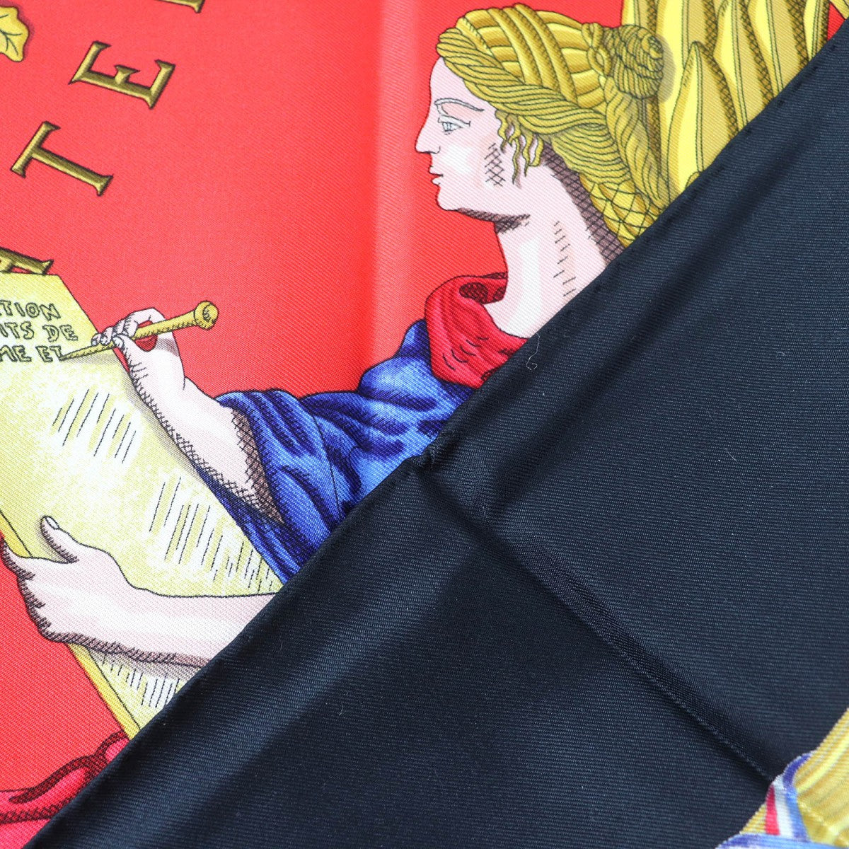 HERMES scarf Main: 100% silk black red multicolor 1789 LIBERTE EGALITE FRATERNITE REPUBLIQUE FRANCAISE 1789 Commemorating the French Revolution Women Used