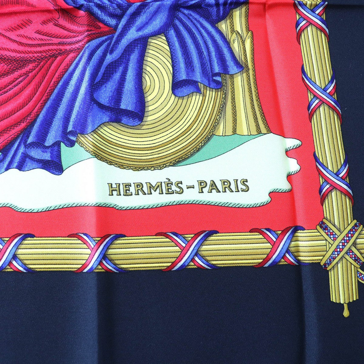 HERMES scarf Main: 100% silk black red multicolor 1789 LIBERTE EGALITE FRATERNITE REPUBLIQUE FRANCAISE 1789 Commemorating the French Revolution Women Used