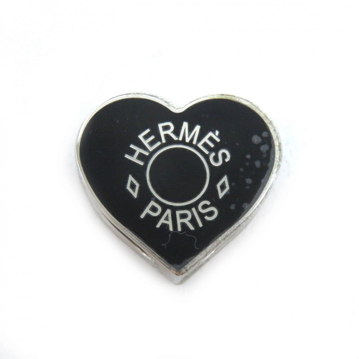HERMES Scarf ring �\ Metal Black Silver Cool heart Women Used