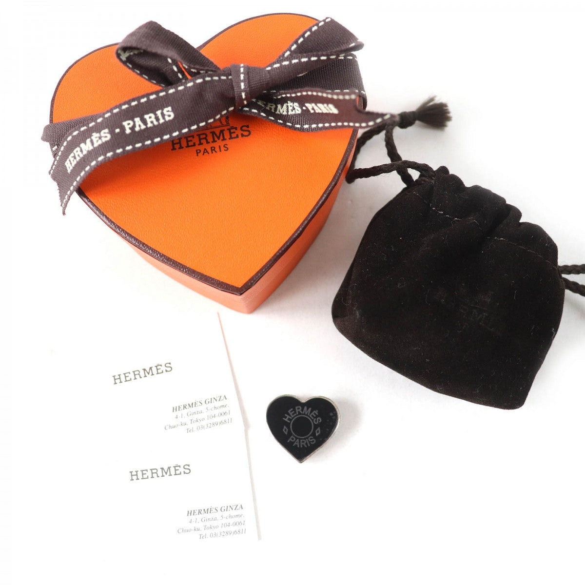 HERMES Scarf ring �\ Metal Black Silver Cool heart Women Used