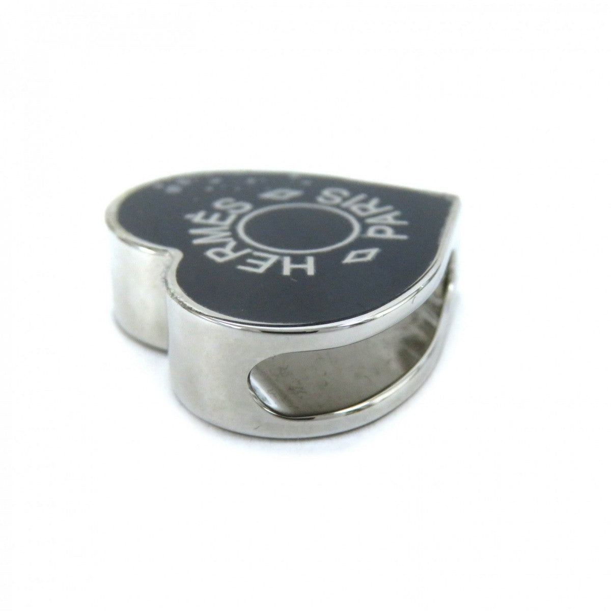 HERMES Scarf ring �\ Metal Black Silver Cool heart Women Used
