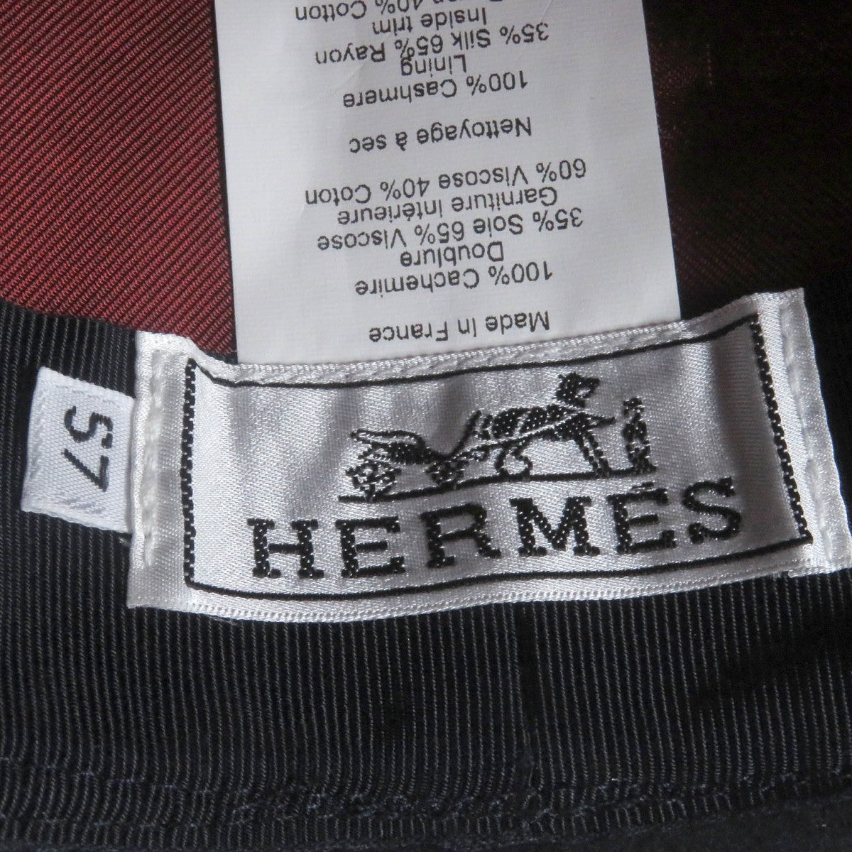 HERMES hat Outer: 100% cashmere, Lining: 35% silk, Lining: 65% rayon, Part: 60% rayon, Part: 40% cotton Navy mens 57 Used