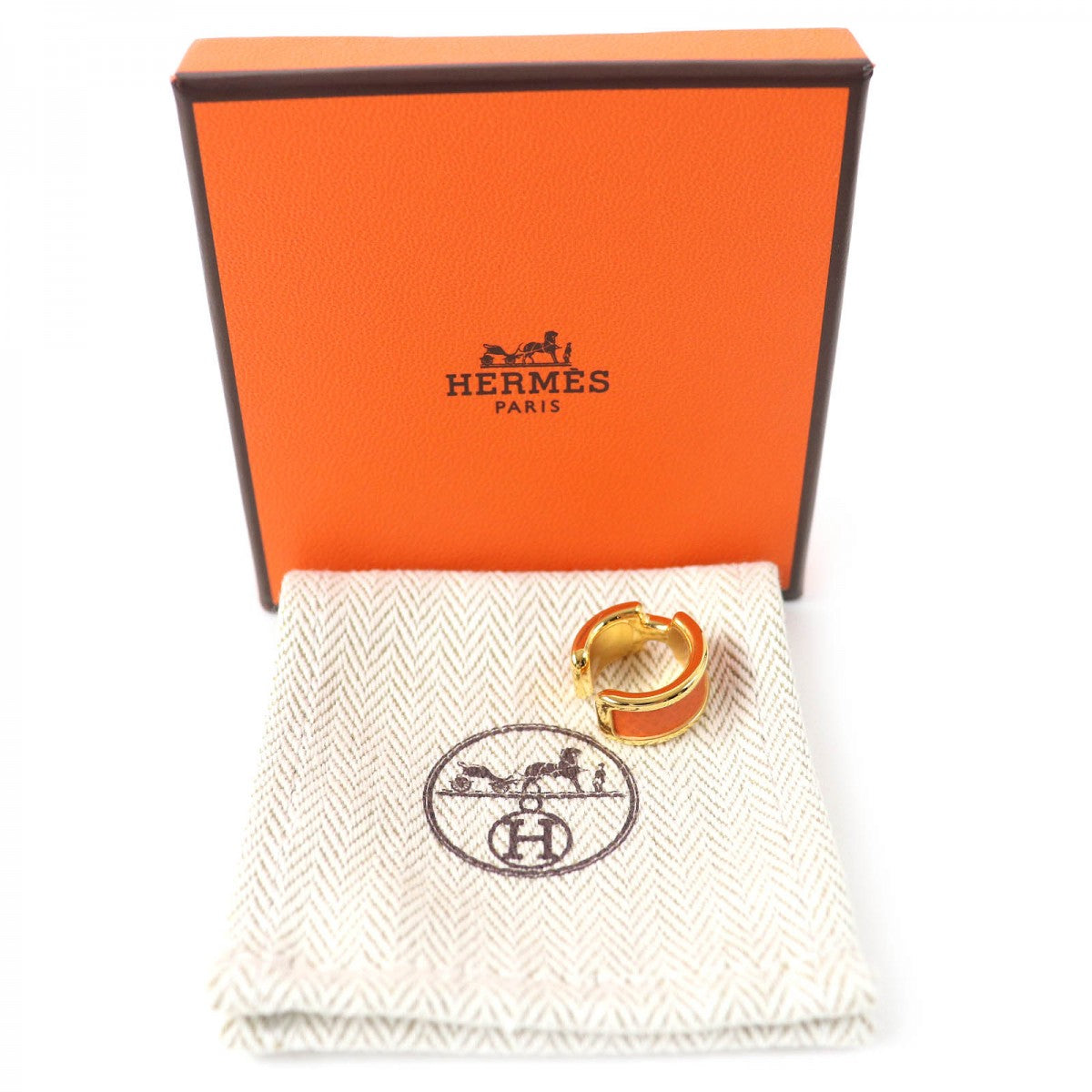 HERMES Earring Epsom Orange gold Olympe PM ear cuff Women Used