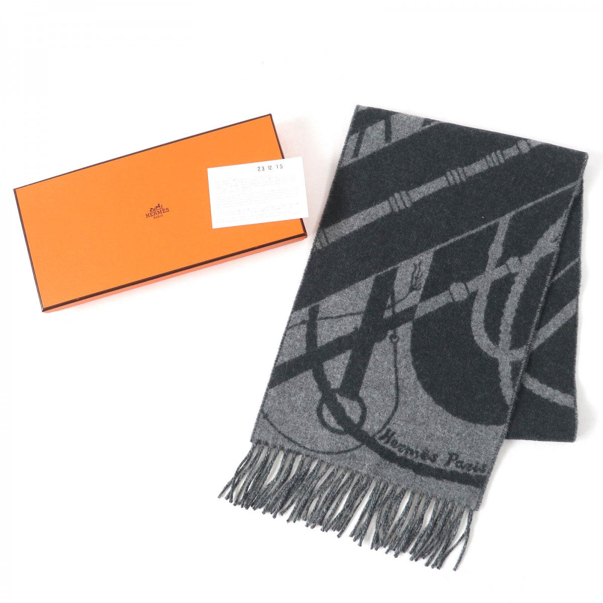 HERMES Scarf Main: 100% cashmere Anthracite/Gris Cine Click crack mens Used