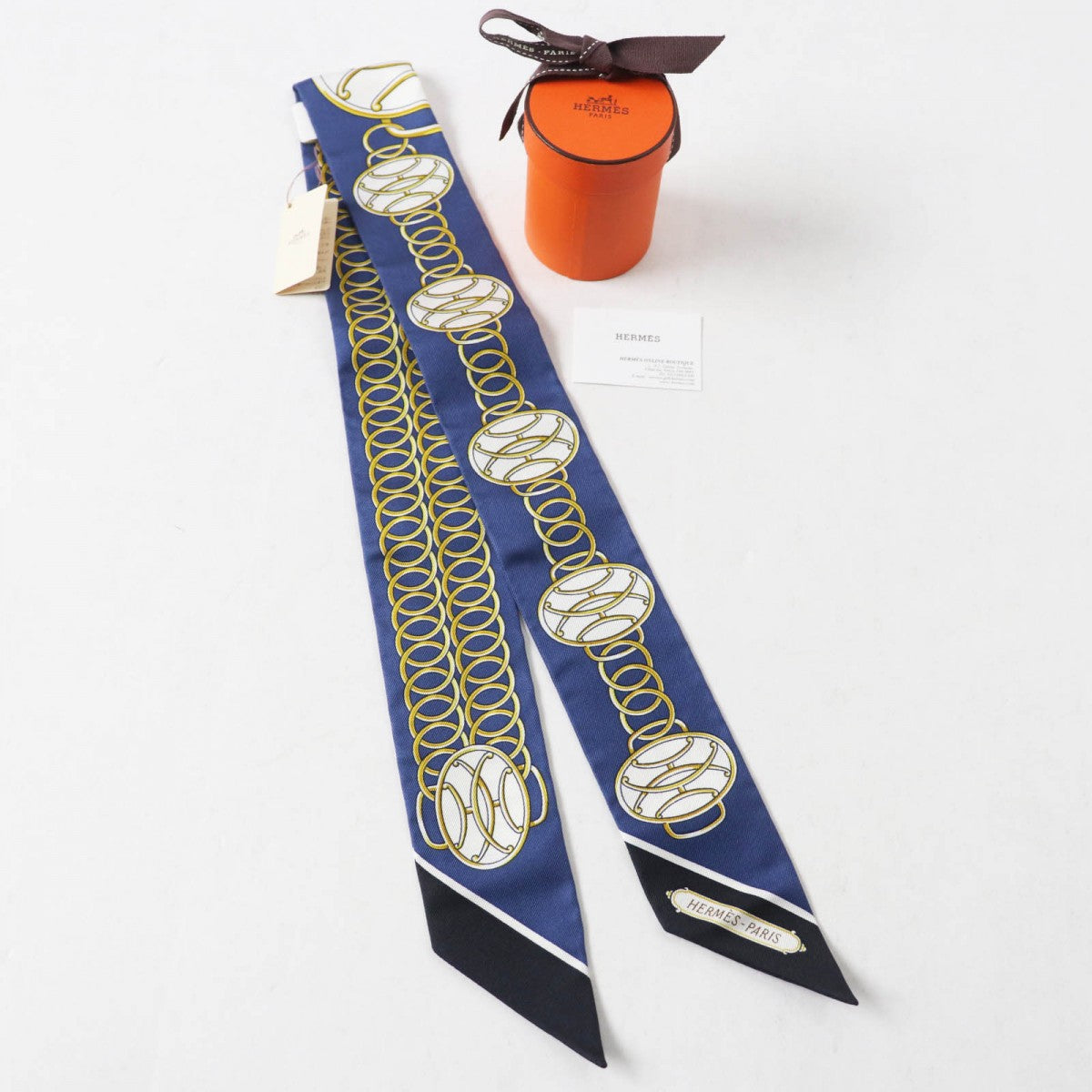 HERMES scarf Main: 100% silk Marine/Black/Gold Twilly Lift Profile Lift Profile Women Used