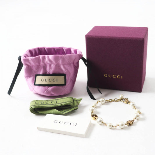 GUCCI bracelet 664352 Metal, Glass Pearl gold Flower and Pearl Interlocking G logo Women Used